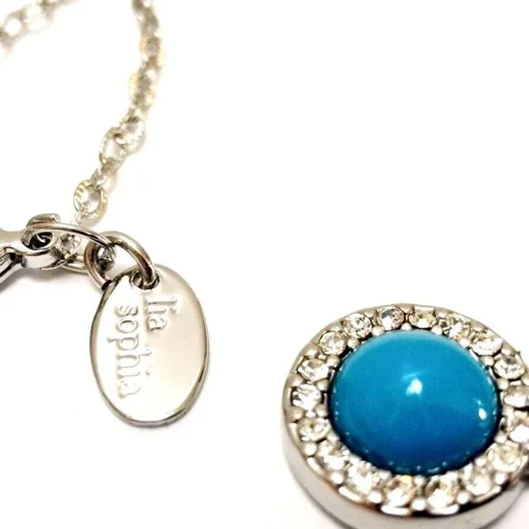 Lia Sophia Necklace Petite Faux Turquoise & Crystal Pendant NWT (Marks on tag) - Picture 5 of 8